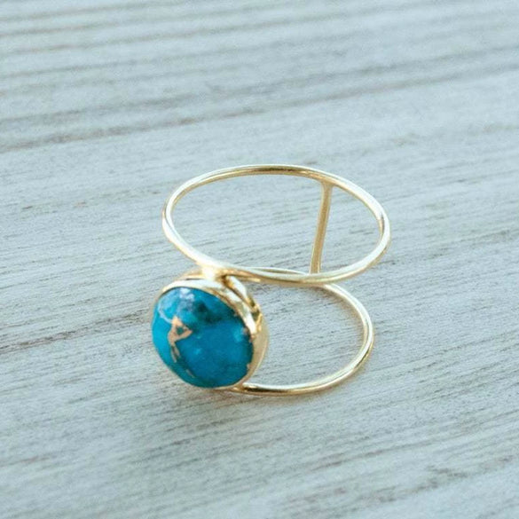 Wholesale Alloy Retro Geometric Turquoise Epoxy Round Engagement Ring For Ladies