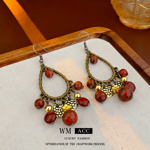 Wholesale Alloy Retro Geometric Water Drop Tassel Electroplated Women's Earrings