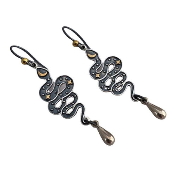 Wholesale Alloy Retro Gothic Snakeshaped Earrings With Star And Moon Elements And Electroplating Treatment For Women