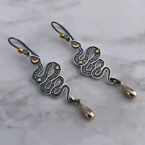 Wholesale Alloy Retro Gothic Snakeshaped Earrings With Star And Moon Elements And Electroplating Treatment For Women