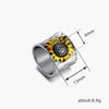 Wholesale Alloy Retro Wide Unisex Couple Ring With Sunflower Pattern And Electroplating
