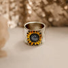 Wholesale Alloy Retro Wide Unisex Couple Ring With Sunflower Pattern And Electroplating