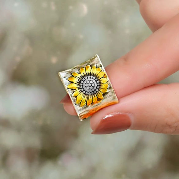 Wholesale Alloy Retro Wide Unisex Couple Ring With Sunflower Pattern And Electroplating