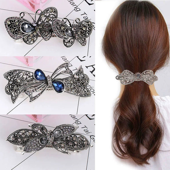 Wholesale Alloy Retro Women's Crystal Ponytail Hairpin With Electroplating Treatment