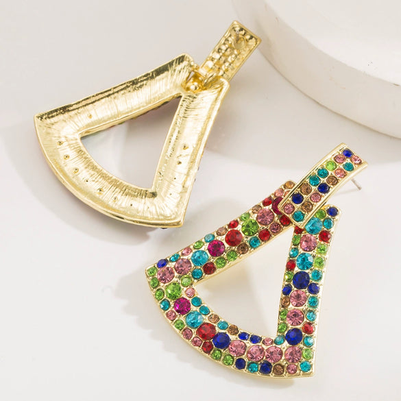 Wholesale Alloy Rhinestone Geometric Triangle Hollow Diamond Earrings For Women