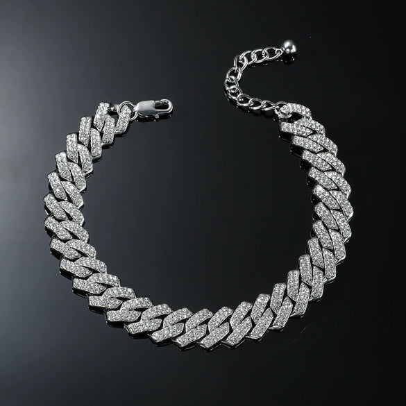 Wholesale Alloy Rhinestone Inlaid Geometric Cuban Chain Men's Hip Hop Anklet