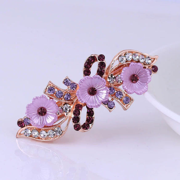 Wholesale Alloy Rhinestone Pearl Bow Women's Hairpin With Electroplating And Flower Design
