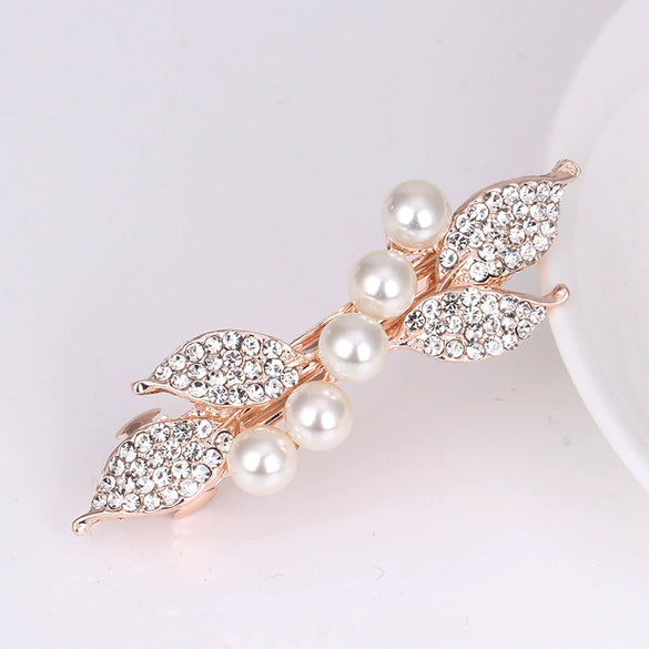 Wholesale Alloy Rhinestone Pearl Bow Women's Hairpin With Electroplating And Flower Design