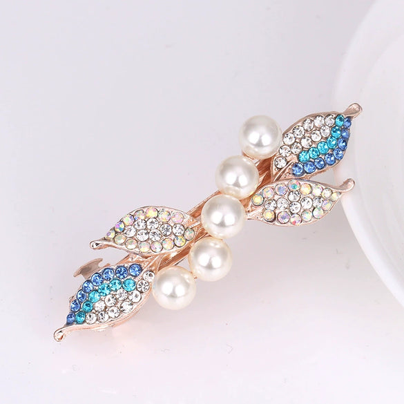 Wholesale Alloy Rhinestone Pearl Bow Women's Hairpin With Electroplating And Flower Design