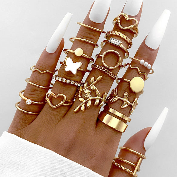Wholesale Alloy Ring With Golden Butterfly And Geometric Leaves Design Hollow Twist Style Electroplated For Women