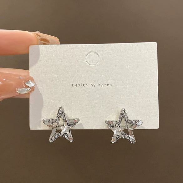 Wholesale Alloy S925 Silver Stud Earrings With Hollowout Star Design And Electroplating For Women
