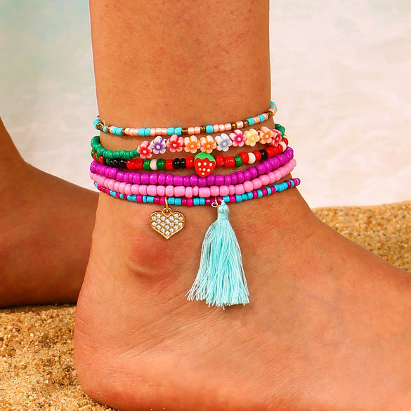 Wholesale Alloy Shell Starfish Beads Beaded Multi Layer Anklet For Women Bohemian Ocean Holiday Style