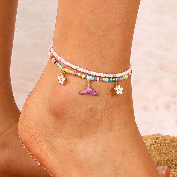 Wholesale Alloy Shell Starfish Beads Beaded Multi Layer Anklet For Women Bohemian Ocean Holiday Style