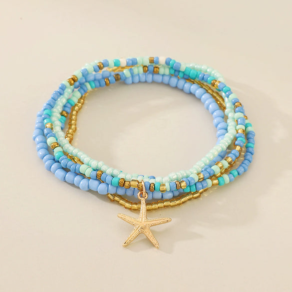 Wholesale Alloy Shell Starfish Beads Beaded Multi Layer Anklet For Women Bohemian Ocean Holiday Style