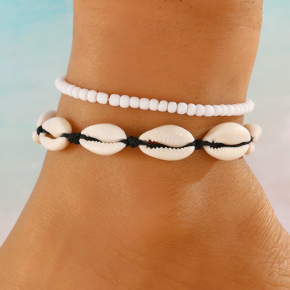 Wholesale Alloy Shell Starfish Beads Beaded Multi Layer Anklet For Women Bohemian Ocean Holiday Style