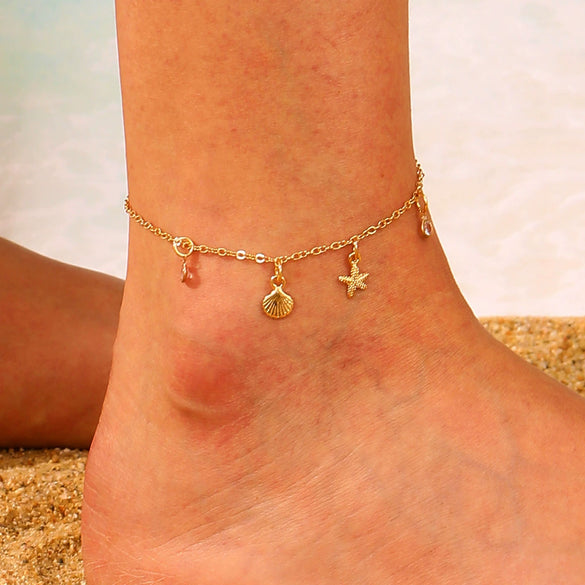 Wholesale Alloy Shell Starfish Beads Beaded Multi Layer Anklet For Women Bohemian Ocean Holiday Style