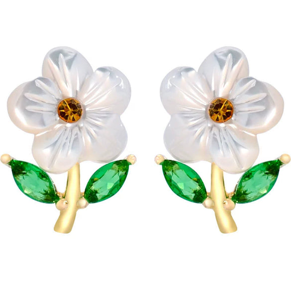 Wholesale Alloy 925 Silver Diamond Earrings With White Flower Pattern Electroplated For Students