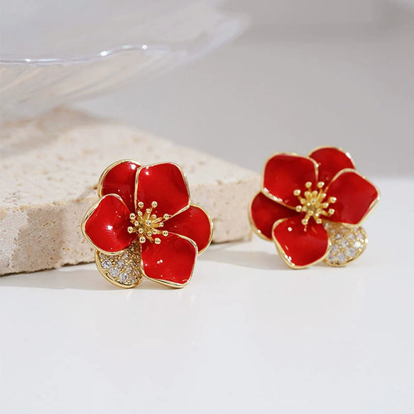 Wholesale Alloy 925 Silver Diamond Earrings With White Flower Pattern Electroplated For Students