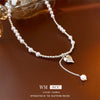 Wholesale Alloy Silver Heart Pearl Clavicle Chain Necklace For Women With Electroplating