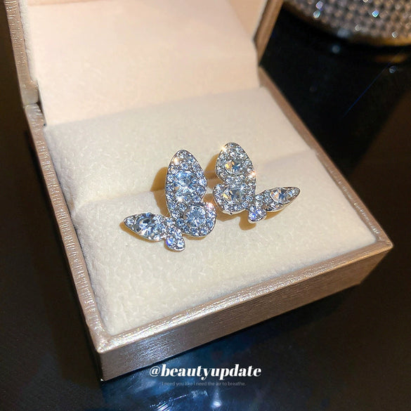 Wholesale Alloy Silver Needle Light Luxury Animal Zodiac Diamond Butterfly Earrings For Women