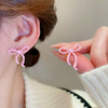 Wholesale Alloy Silver Pink Sweet Flower Ear Studs With Electroplating For Women Mori Cute Joker Design