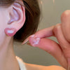 Wholesale Alloy Silver Pink Sweet Flower Ear Studs With Electroplating For Women Mori Cute Joker Design