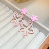 Wholesale Alloy Silver Pink Sweet Flower Ear Studs With Electroplating For Women Mori Cute Joker Design
