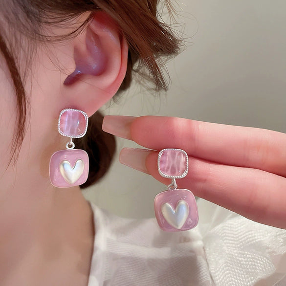 Wholesale Alloy Silver Pink Sweet Flower Ear Studs With Electroplating For Women Mori Cute Joker Design