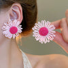 Wholesale Alloy Silver Pink Sweet Flower Ear Studs With Electroplating For Women Mori Cute Joker Design
