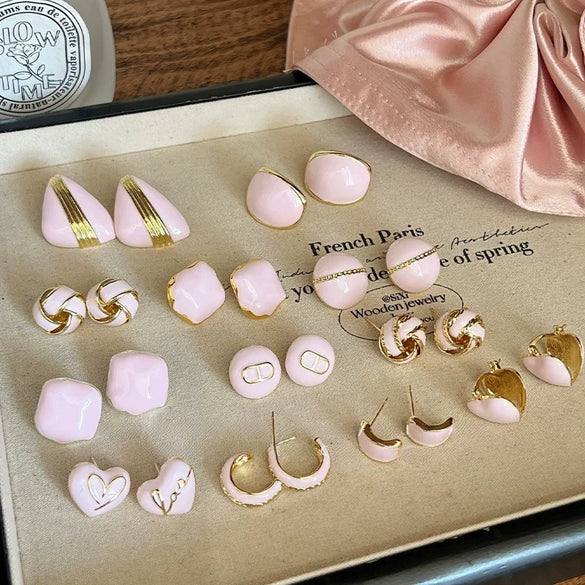 Wholesale Alloy Silver Pink Sweet Flower Ear Studs With Electroplating For Women Mori Cute Joker Design