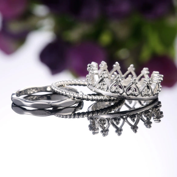 Wholesale Alloy Silverplated Geometric Crown Ring Detachable Threeinone Couple Style