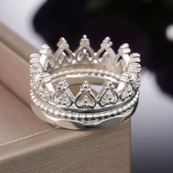 Wholesale Alloy Silverplated Geometric Crown Ring Detachable Threeinone Couple Style