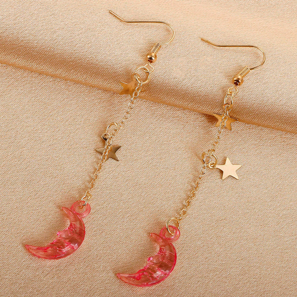 Wholesale Alloy Simple Moon And Star Women's Fashion Long Tassel Earrings With Electroplating