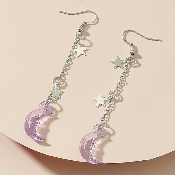Wholesale Alloy Simple Moon And Star Women's Fashion Long Tassel Earrings With Electroplating