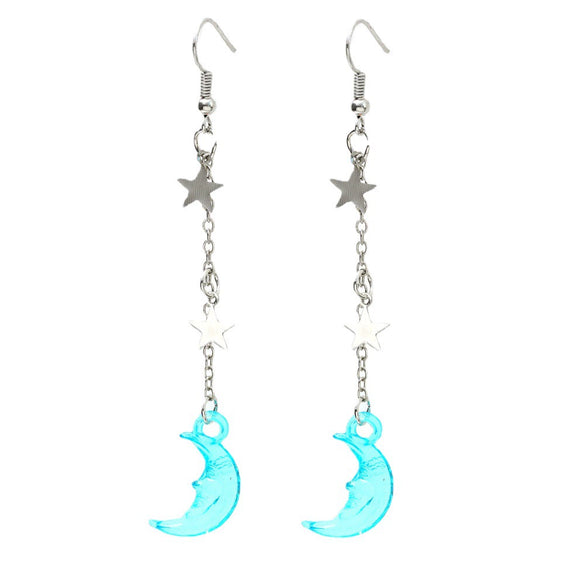 Wholesale Alloy Simple Moon And Star Women's Fashion Long Tassel Earrings With Electroplating