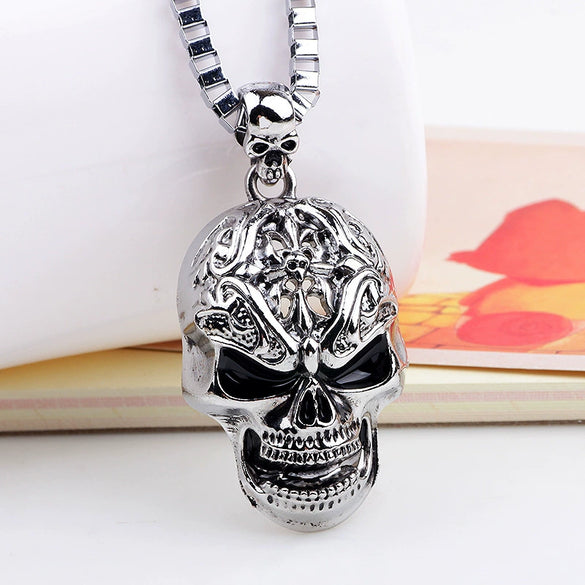 Wholesale Alloy Skull Head Geometric Hiphop Long Necklace Pendant With Box Chain And Electroplating For Men And Women