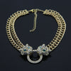Wholesale Alloy Snake Bone Chain Necklace With Leopard Head Full Diamond Pendant Animal Zodiac Style