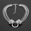 Wholesale Alloy Snake Bone Chain Necklace With Leopard Head Full Diamond Pendant Animal Zodiac Style