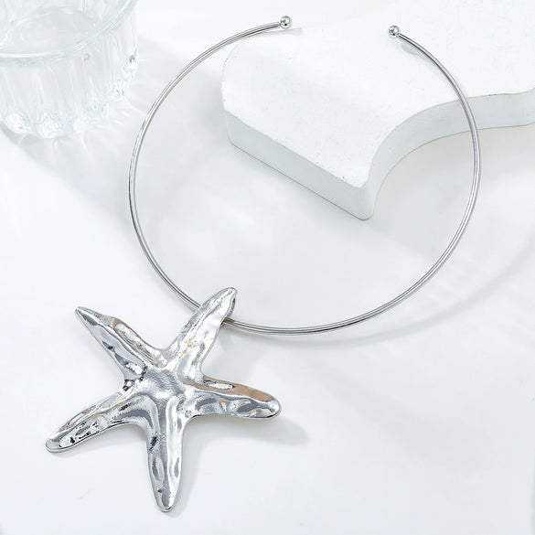 Wholesale Alloy Snake Bone Chain Starfish Pendant Women's Trendy Metallic Hip Hop Necklace With Geometric Design And Electroplating Treatment