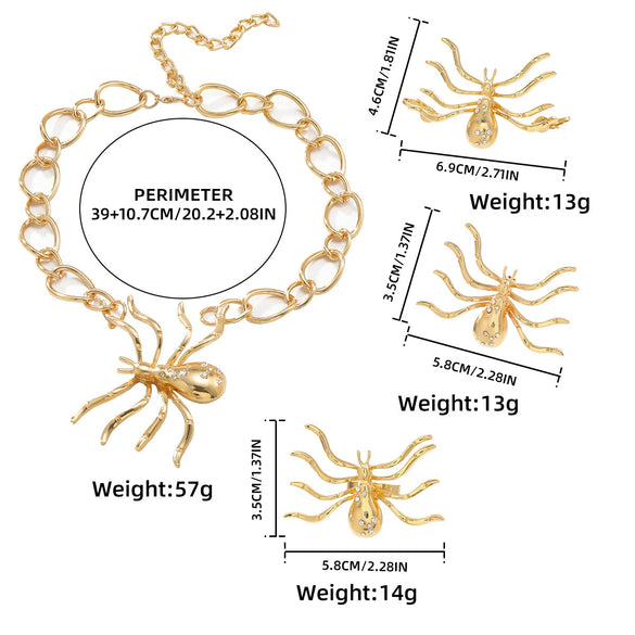Wholesale Alloy Spider Pendant Jewelry Set With Electroplating For Women Necklace Ring Brooch Earrings