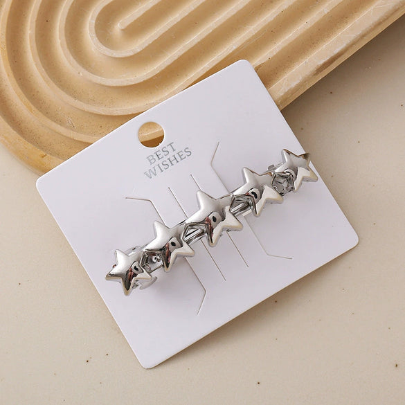 Wholesale Alloy Spring Clip Hairpin With Small Stars Pattern And Electroplating Process For Women
