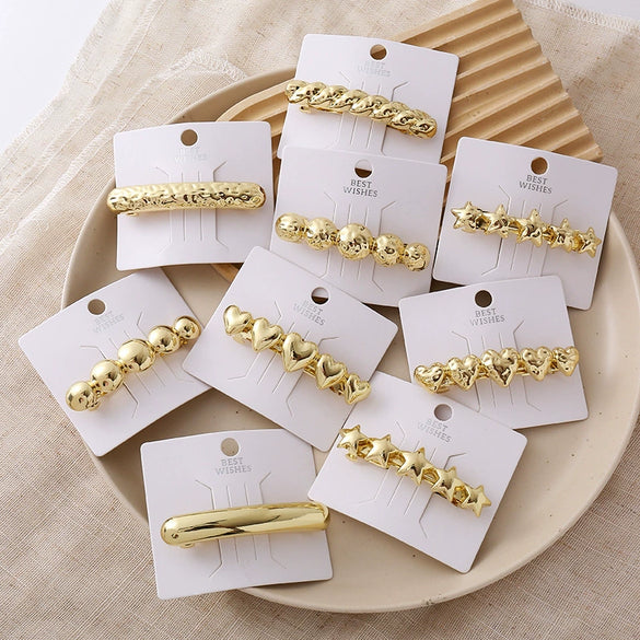 Wholesale Alloy Spring Clip Hairpin With Small Stars Pattern And Electroplating Process For Women