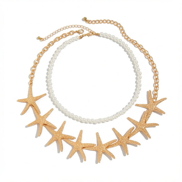 Wholesale Alloy Star Shaped Electroplated Doublelayer Necklace For Adults