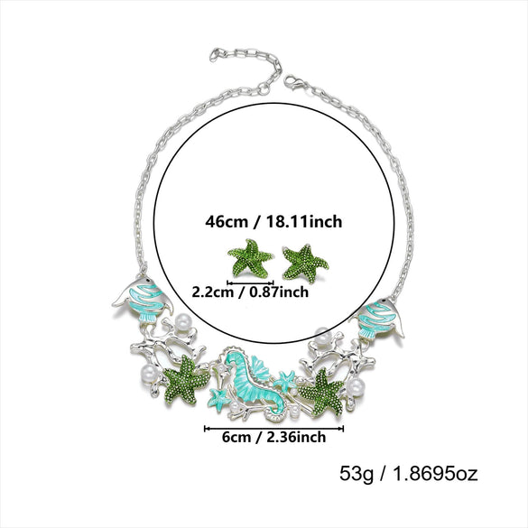 Wholesale Alloy Starfish Shell Coral Necklace And Earring Set For Women Electroplated Animal Zodiac Design
