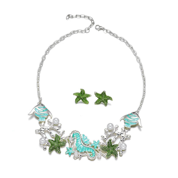 Wholesale Alloy Starfish Shell Coral Necklace And Earring Set For Women Electroplated Animal Zodiac Design