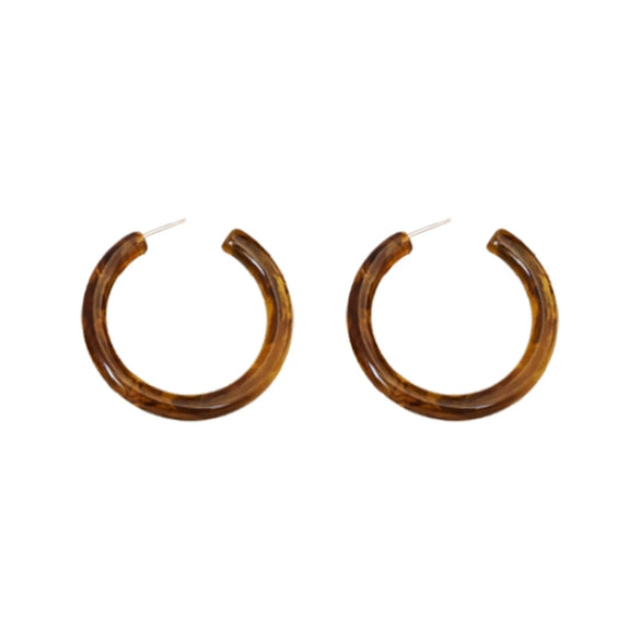 Wholesale Alloy Stud Earrings With Silver Needle Retro Brown C Shaped Geometric Style Electroplated