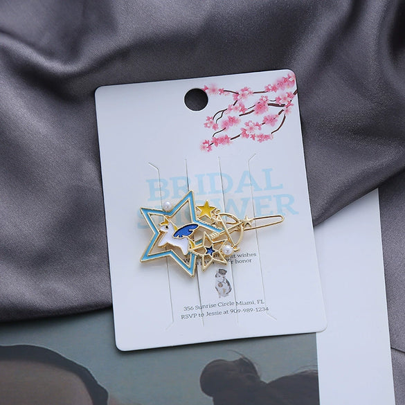 Wholesale Alloy Sweet Style Hair Accessories Starry Sky Cat Unicorn Frog Side Clips With Oiling Treatment