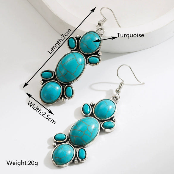 Wholesale Alloy Turquoise Geometric Retro Pendant Earrings For Women