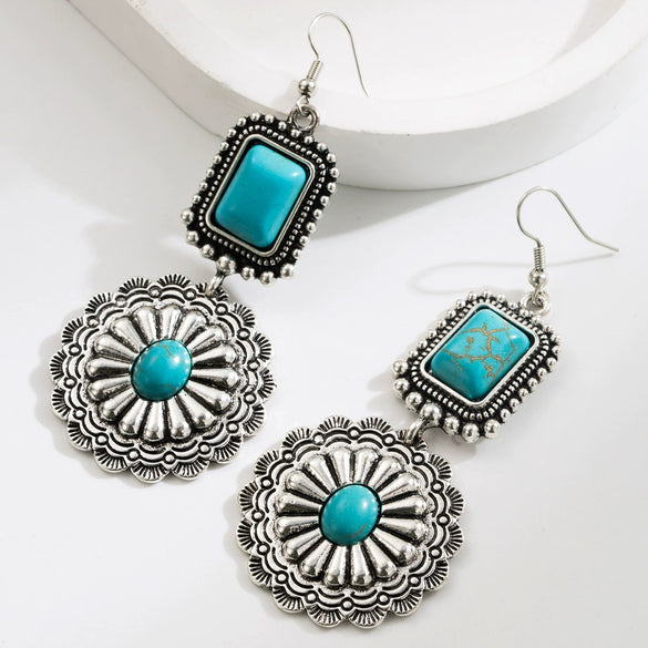 Wholesale Alloy Turquoise Inlaid Geometric Water Drop Earrings For Women