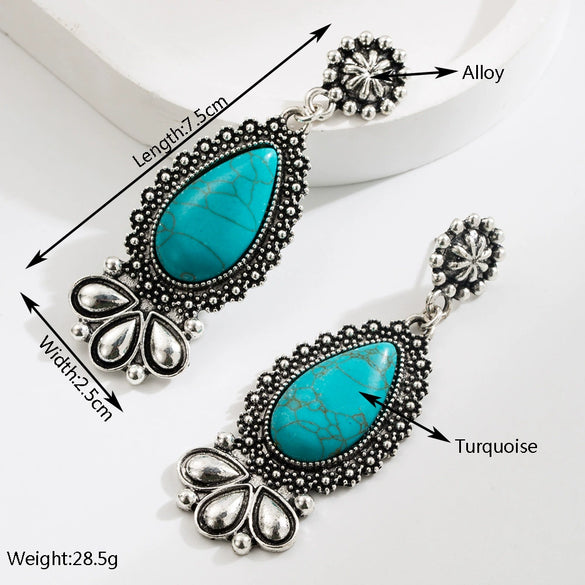 Wholesale Alloy Turquoise Inlaid Geometric Water Drop Earrings For Women